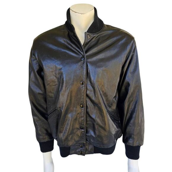 Vintage Pia Ricci Leather Bomber Jacket Black Men’s Medium Korea 80s 90s - Picture 1 of 8